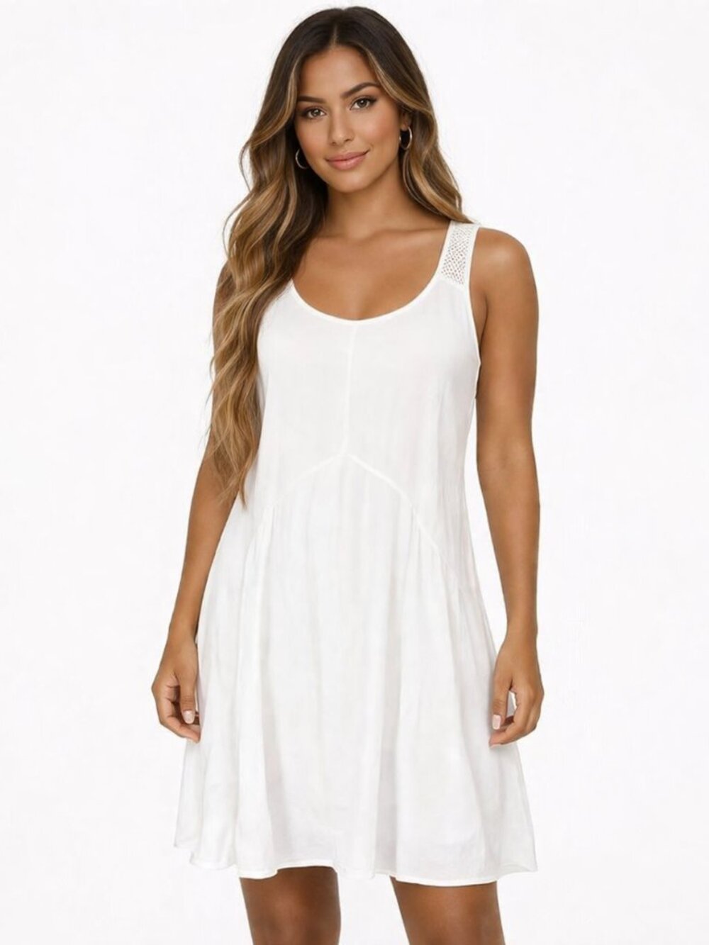 Cream Slvless Keyhole Gauzy Crochet Trim Dress RARE Beach Island Resort Summer